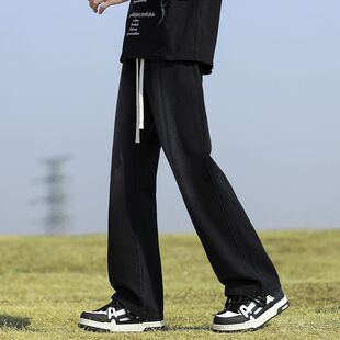 夏季薄款新款裤子男美式高街男生宽松微喇牛仔裤男款黑色休闲长裤