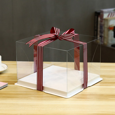 一体生日包装盒二合一全透明蛋糕盒子6寸8寸单层双层双面覆膜定制