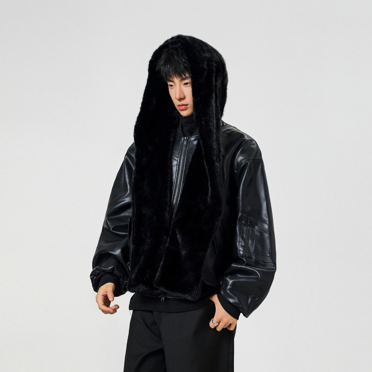 皮草围巾翻领可拆卸连帽靠街头棉服夹克XZ507-1MY8021P105货备,男装夹克,星座507-1