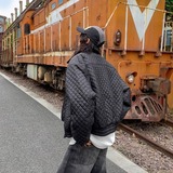 秋冬新款潮休闲港风宽松菱格加厚棉服XZ507-1MY8009P95大货备，男装棉衣，星座507-1