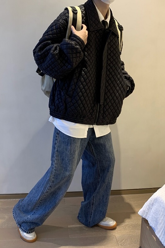 秋冬新款韩版休闲港风宽松菱格加厚棉服XZ507-1MY8009P95，男装棉衣，星座507-1