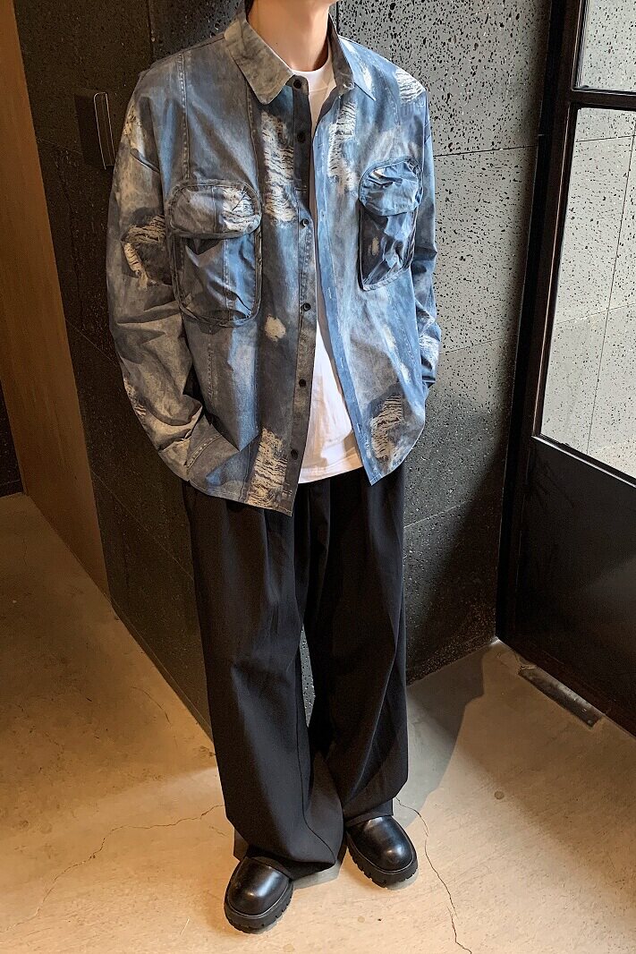 2024复古风工装美风数码印牛仔衬衫XZ507-1CS1069P5主推款,男装衬衫,星座507-1