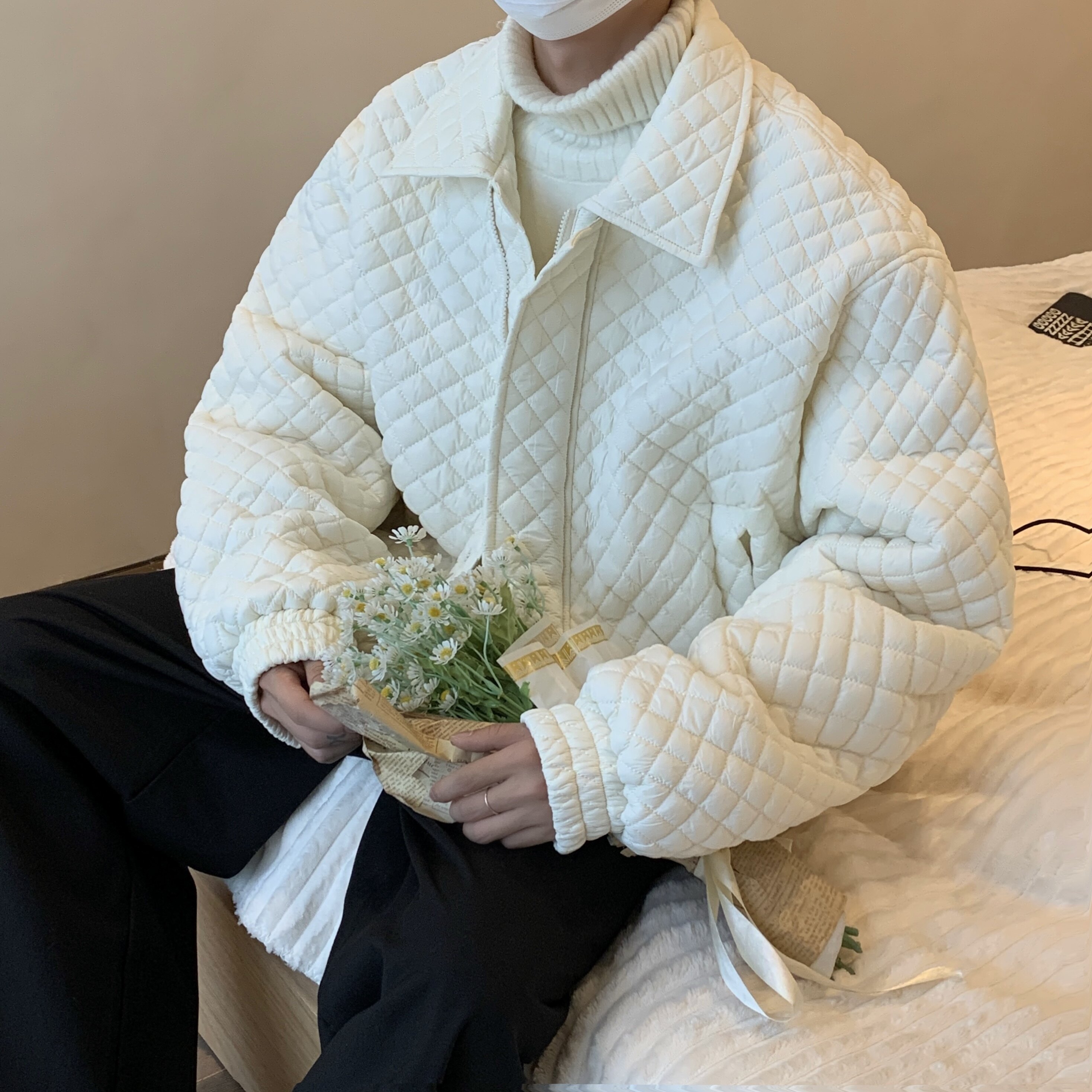 秋冬新款韩版休闲港风宽松菱格加厚棉服XZ507-1MY8009P95,男装棉衣,星座507-1