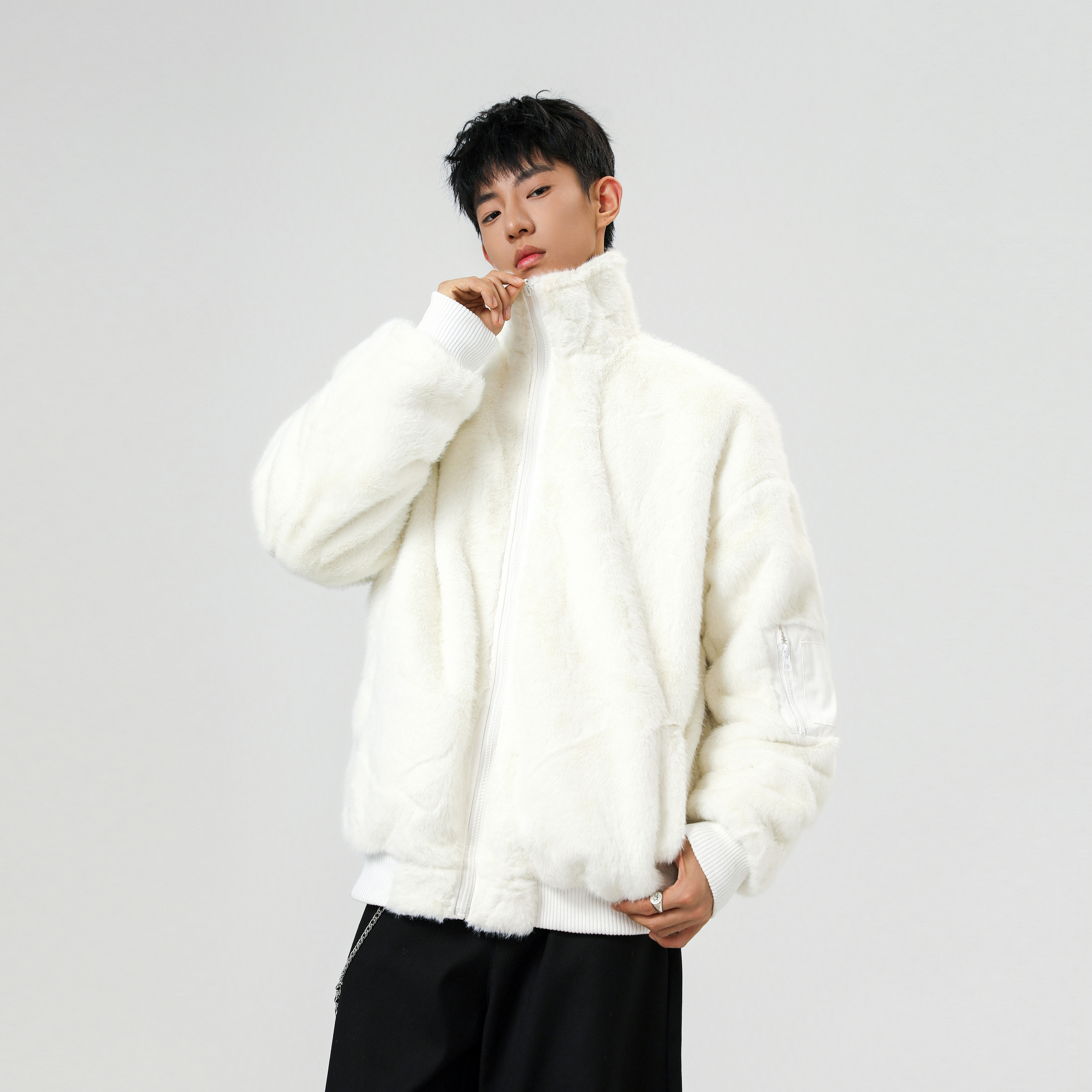 双面穿刺绣反领夹克宽松皮草保暖外套XZ507-1MY8022P125大货备，男装夹克，星座507-1