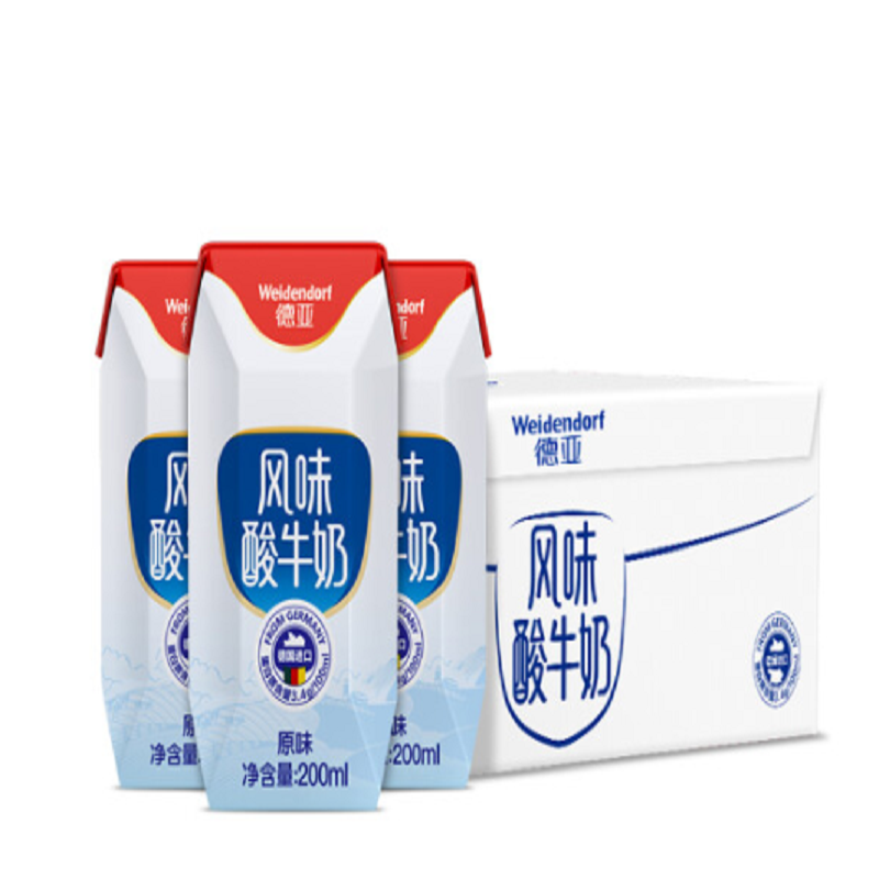 德亚（Weidendorf）德国进口常温原味酸牛奶200ml*24盒整箱装