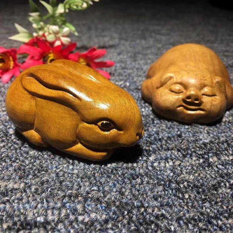 金丝楠木雕十二生肖牛虎兔龙马羊猴猪阴沉木质手把件挂件吊坠佛牌
