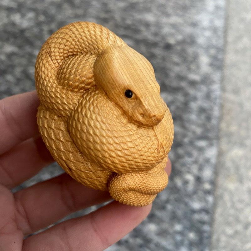 崖柏木雕刻蛇王生肖小白蛇手把件蛇挂件吊坠摆件工艺装饰品保平安