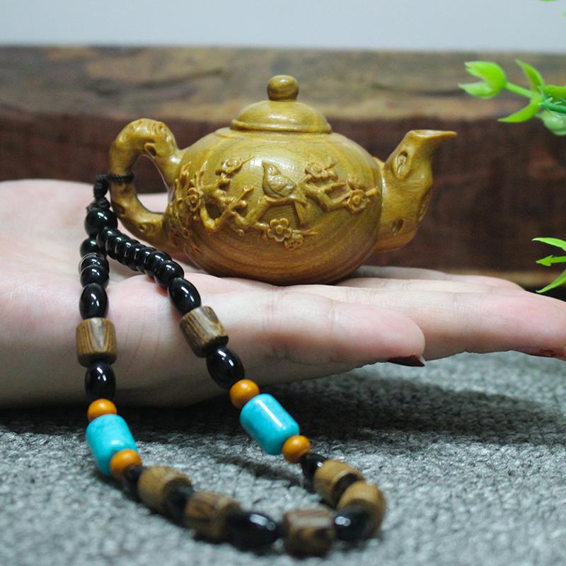 正宗绿檀木雕手把件喜上眉梢把把胡实木茶壶文玩摆件随身把玩挂件