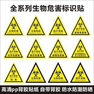 生物危害标识贴纸生物危险实验室医疗废物不干胶标签标识牌8cmL