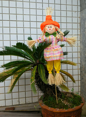 纯手工粉色格子连衣裙草人田园风菜园稻草幼儿园装饰拍摄道具玩偶