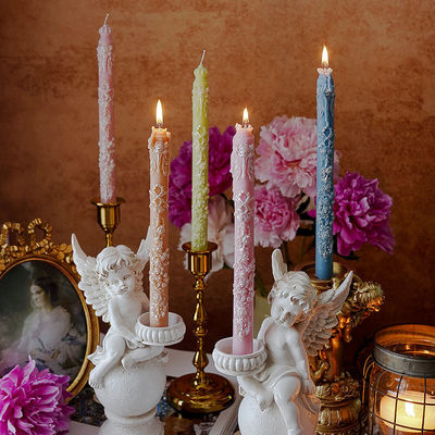 浮雕长杆蠟燭婚礼香薰蜡烛法式香氛装饰摆件情人节伴手礼礼物