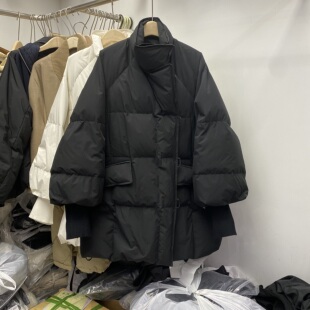 欧货冬季新款好看高级感立领单排斜扣中长款90白鸭羽绒服外套女潮