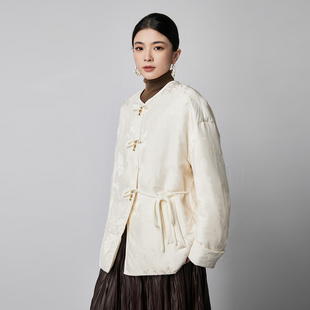 新中式国风90白鹅绒羽绒服女款人丝提花国风外套轻奢保暖冬季上衣