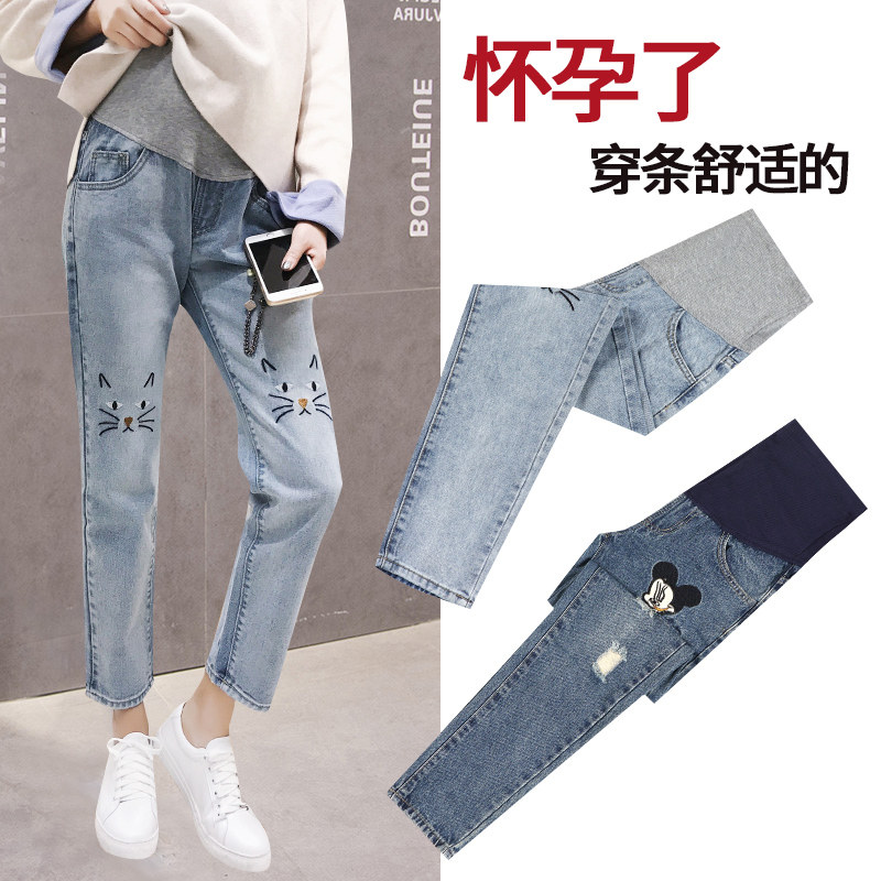 孕妇裤孕妇装春秋款春夏薄款裤子老爹孕裤外穿宽松潮妈时尚牛仔裤