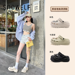 女款 夏季 光轮厚底洞洞鞋 2025新款 增高凉鞋 外穿防滑沙滩包头半拖鞋