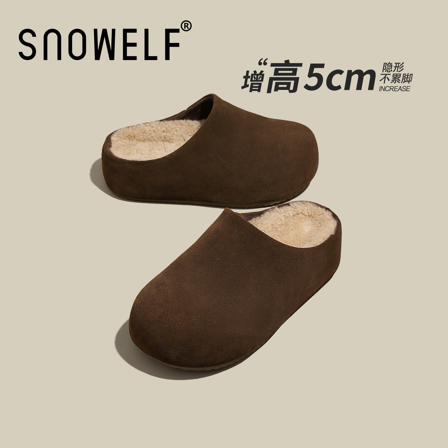 厚底勃肯鞋女2025新款秋冬季一脚蹬毛毛半拖鞋女外穿博肯懒人鞋子