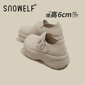 女款 2026春季 新款 6CM增高沙色真皮厚底勃肯鞋 休闲百搭穆勒女鞋 子