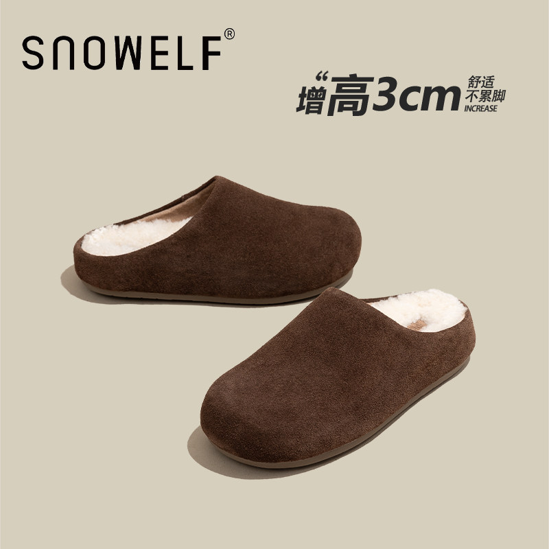 snowelf全真皮毛毛勃肯鞋土豆鞋