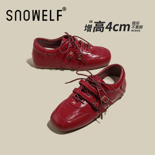 复古红色鞋子女2026新款春季真皮红鞋玛丽珍单鞋小皮鞋内增高女鞋