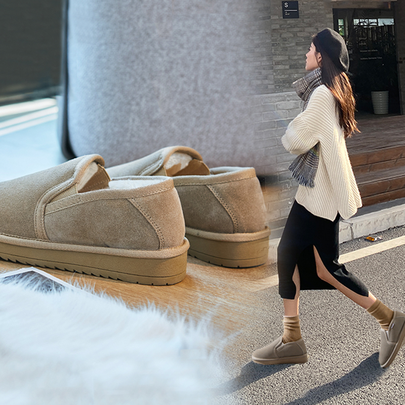 2022年新款雪地靴女加絨加厚面包鞋防滑棉鞋冬懶人低幫淺口壹腳蹬在類目 女鞋, 靴子中 - 來自Buy2taobao.com提供專業的淘寶代購服務