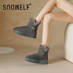 保暖加绒女鞋 2025新款 厚底短靴子 女款 内增高雪地靴灰色超好看冬鞋