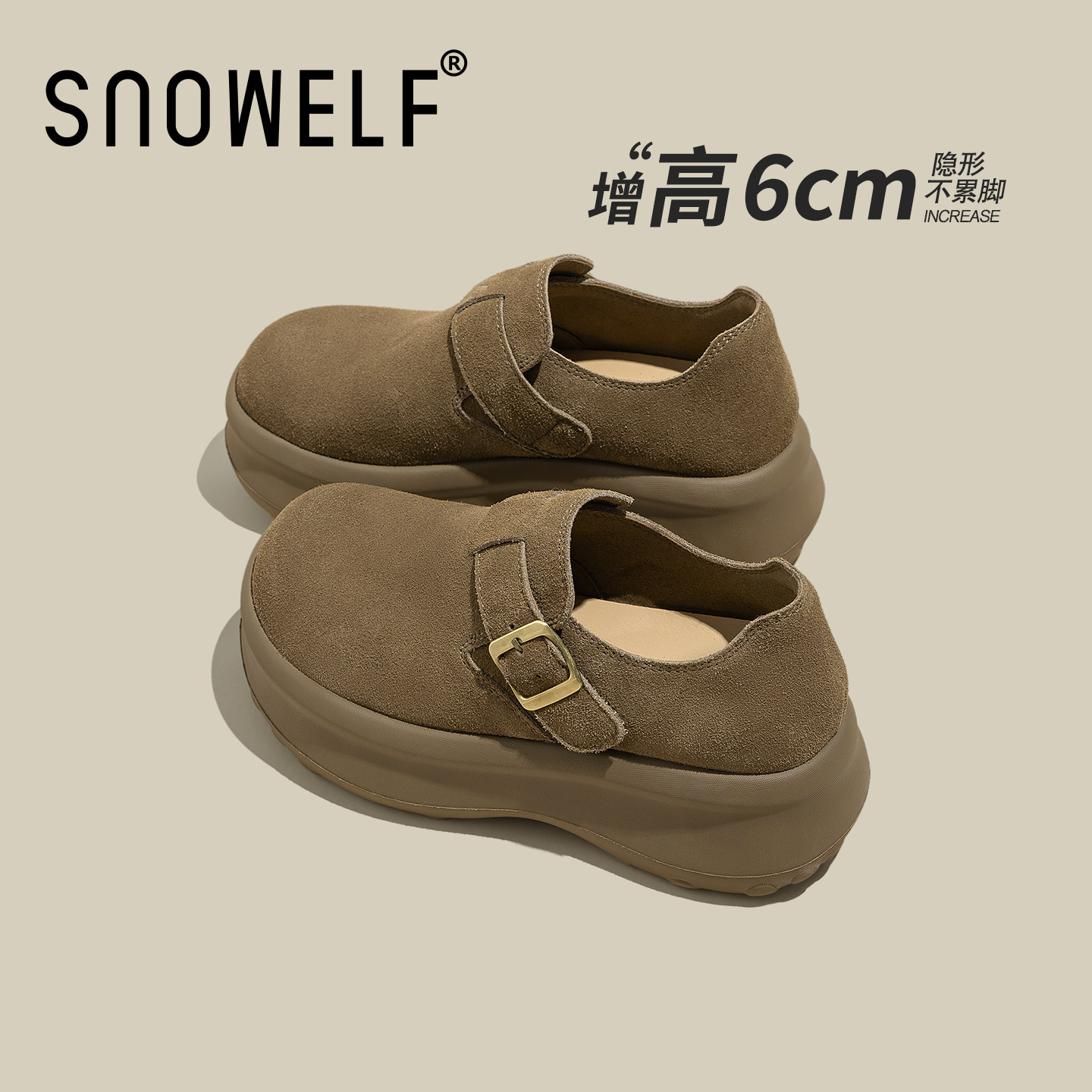 真皮厚底单鞋女款2026新款全包勃肯鞋复古轻便鞋子增高松糕小皮鞋