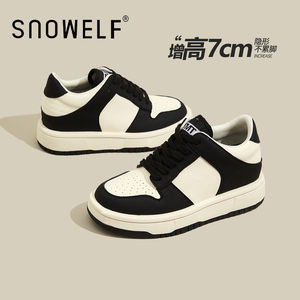 snowelf~内增高小白鞋女2024新款春夏季小个子厚底熊猫休闲板鞋子