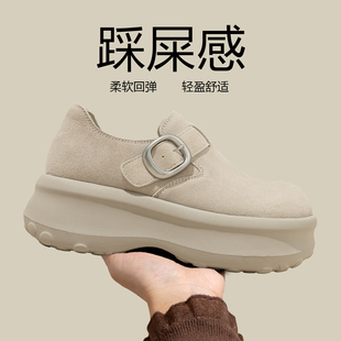 全包厚底勃肯鞋女2026新款春季加绒加厚百搭真皮复古单鞋乐福鞋子