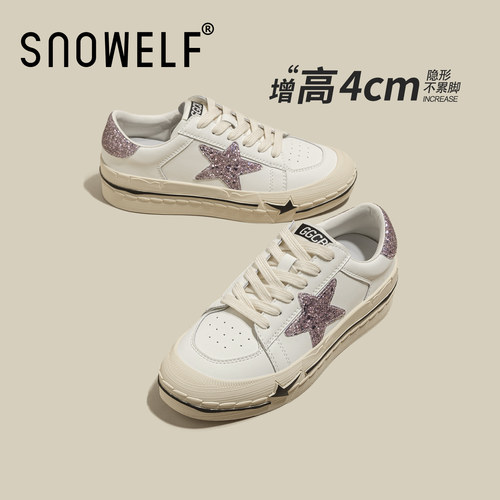 snowelf紫色星星帆布鞋内增高4cm