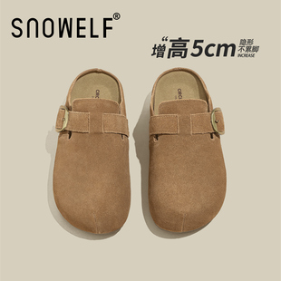 栗色厚底勃肯鞋女2026新款春季玛丽珍女鞋小个子内增高真皮鞋子