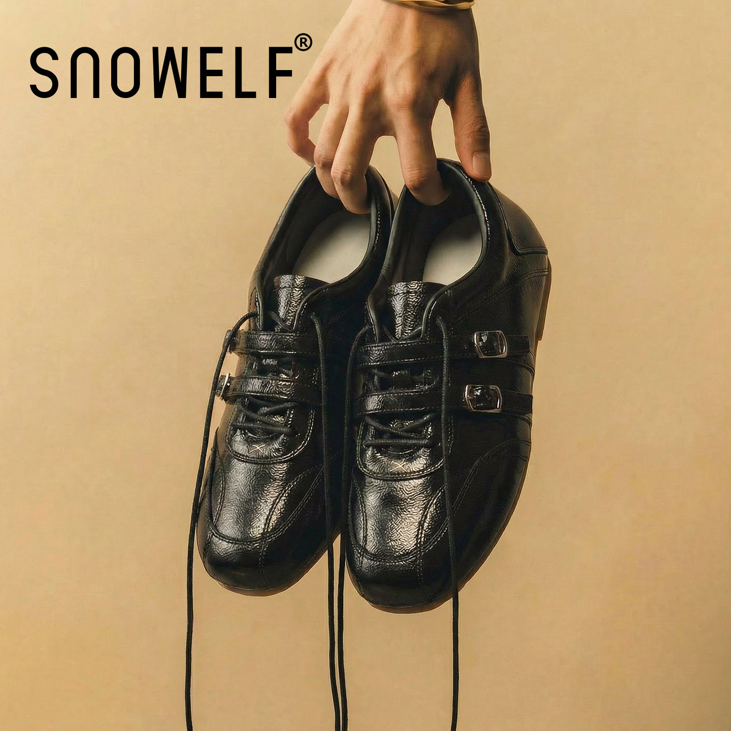 黑色德训鞋女款2026新款夏季百搭通勤小黑鞋芭蕾风内增高真皮鞋子