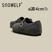 内增高鞋 灰色厚底毛呢勃肯鞋 子 秋冬爆款 复古百搭单鞋 女款 2025新款