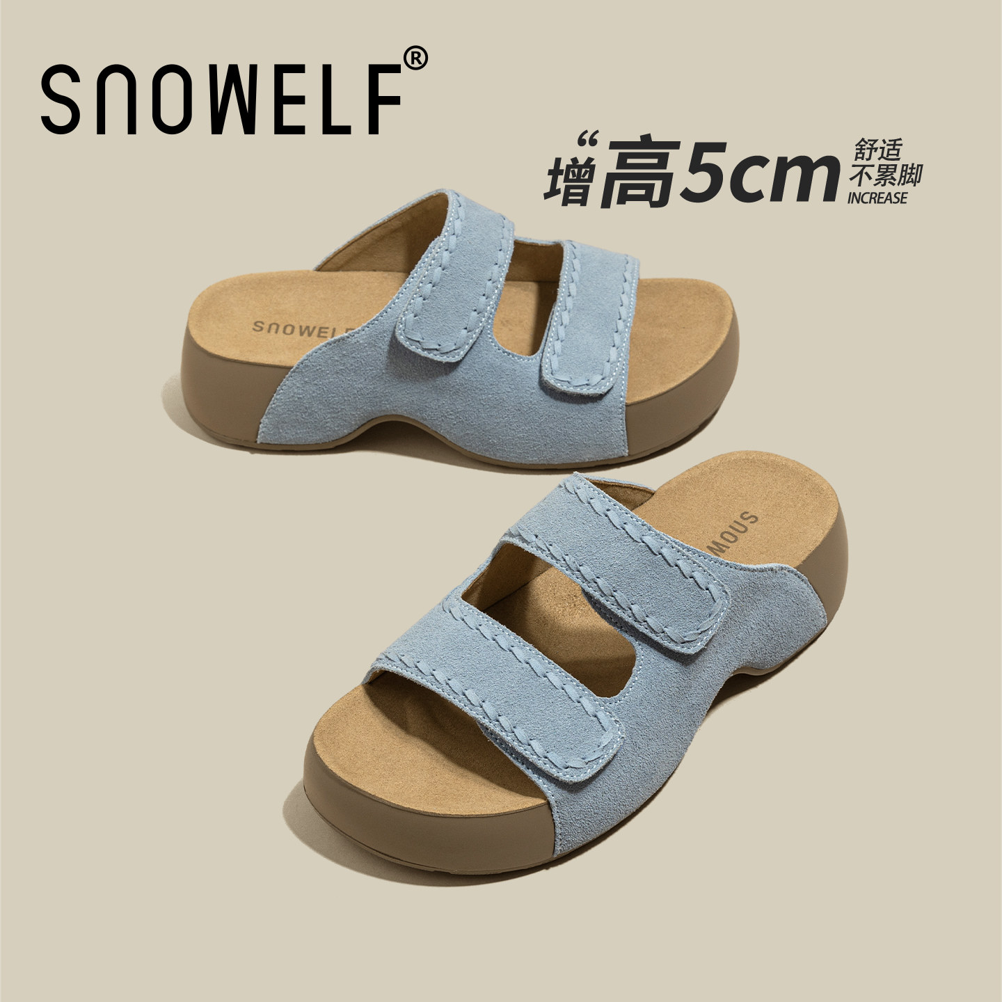 蓝色凉鞋女款2026新款夏季厚底勃肯鞋外穿半拖鞋软底不累脚女鞋子