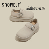 厚底鞋 真皮女鞋 子女2026新款 白色勃肯鞋 爆款 一脚蹬春季 内增高鞋 子