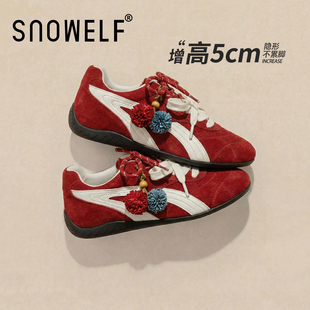 本命年德训鞋女款2026新款红色鞋子增高厚底休闲鞋巨好看百搭女鞋