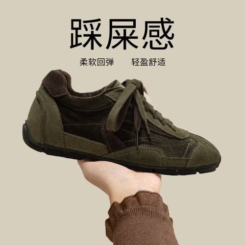 绿色复古加绒德训鞋内增高小个子