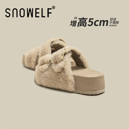 snowelf羊毛勃肯鞋厚底毛毛拖鞋