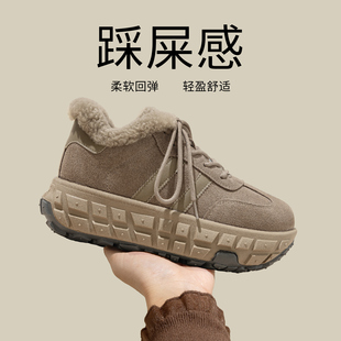 毛毛鞋加绒厚底雪地靴女款2025新款冬季鞋子保暖轮胎底内增高棉鞋
