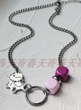 素龙项链DIY原创不锈钢挂件甜酷粉色可爱饰品汪苏泷