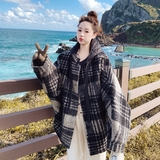 格纹巨好看复古毛呢羽绒服女2025冬季新款白鸭绒内胆连帽呢大衣潮，女装羽绒服，2C179