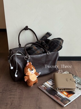 Twenty Three复古植鞣牛皮手提波士顿包慵懒风通勤大容量托特包