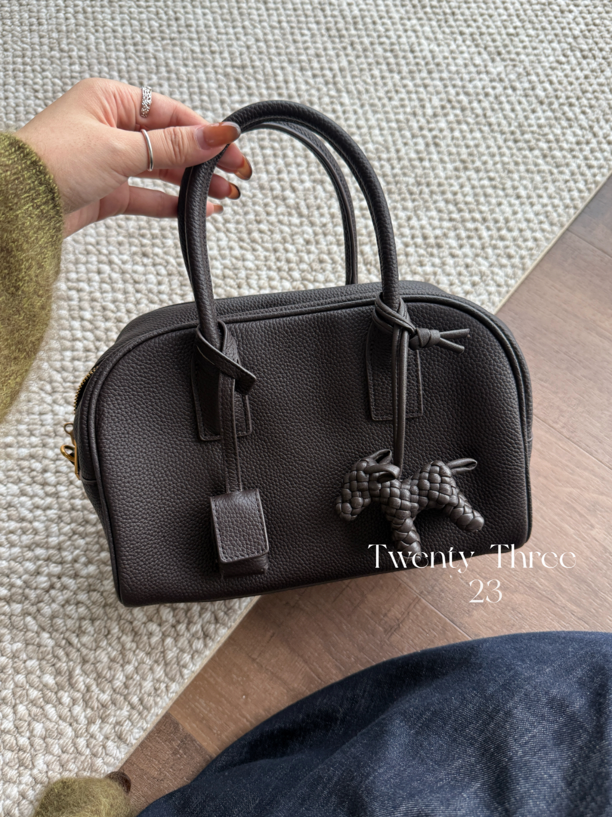 Twenty Three 秋冬美拉德头层牛皮手提保龄球包百搭斜挎波士顿包