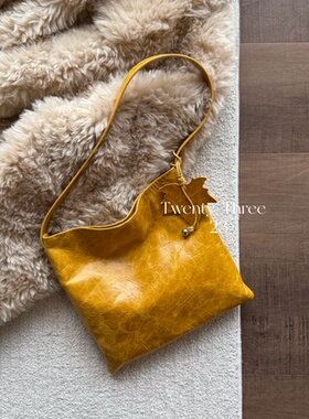 Twenty Three复古油蜡牛皮单肩托特包极简慵懒风手提斜挎包