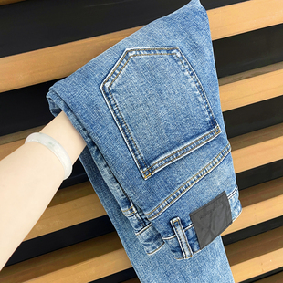 男士 韩式 潮流风 经典 小脚裤 九分牛仔裤 简约水洗弹力修身 高级蓝色