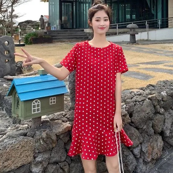夏季2025新款韩版显瘦轻熟减龄荷叶边连衣裙波点鱼尾仙女小黑裙子