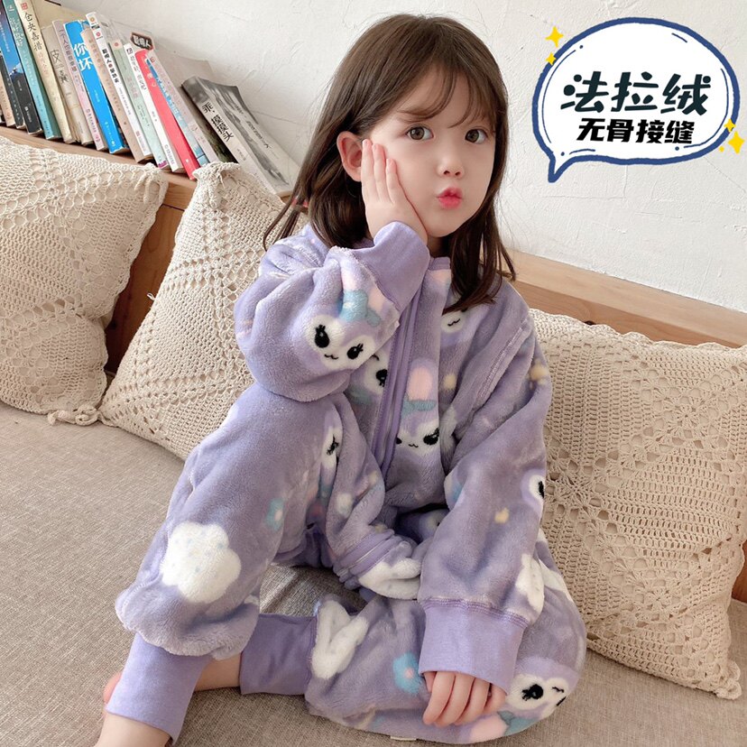 BOYS AND GIRLS BABY SLEEPING BAG AUTUMN AND WINTER THICKENED NEW SMALL AND MIDDLE-AGED CHILDRENS HOME CLOTHES CHILDRENS ONE-PIECE PAJAMAS DOUBLE-LAYER FLANNEL
