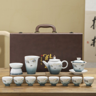 2024上新款 羊脂玉功夫茶具套装 白瓷渐变描金整套家用客厅高档礼盒