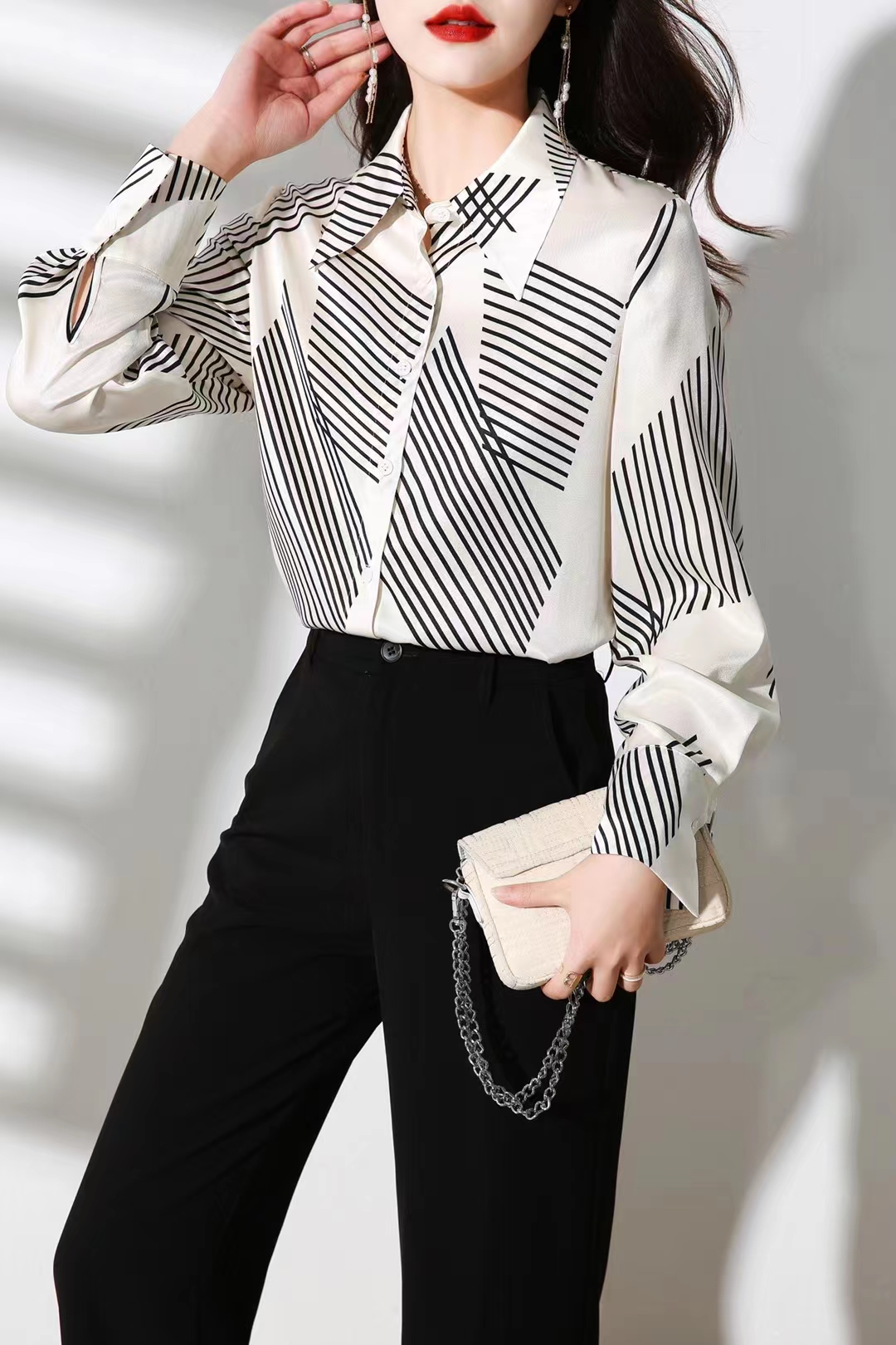 柯圆笑真丝桑蚕丝衬衫衣女