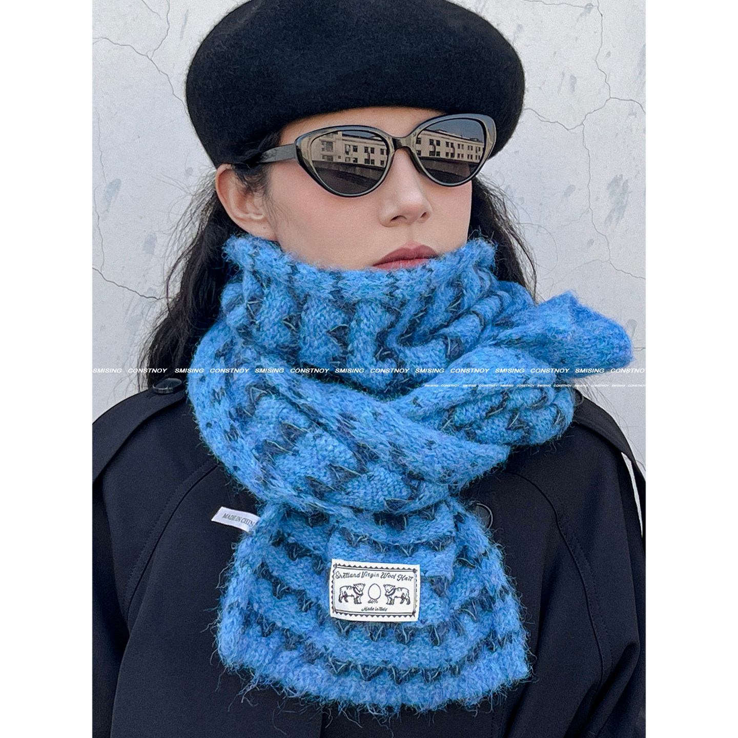 韩版蓝色针织围巾女冬季百搭加厚保暖护颈围脖防寒氛围感时尚披肩,服饰配件/皮带/帽子/围巾,围巾/丝巾/披肩,淘宝优惠券,粉丝福利购,淘宝优惠卷