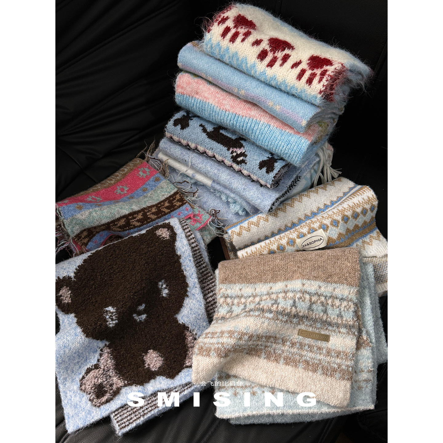 提共针织围巾女冬季毛线帽手套